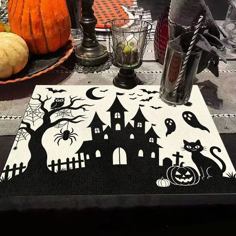 VIKAMA Cute Halloween Pumpkin Placemat Orange Happy Halloween Table Mat for Home Decor