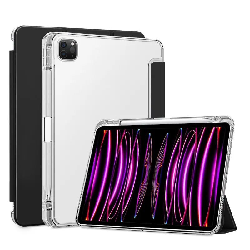 

For iPad Pro 11 2022 pro 4th Gen 11'' A2435 A2761 A2762 A2759 with Pen Holder Trifold PU Leaher TPU Back Stand Tablet Funda