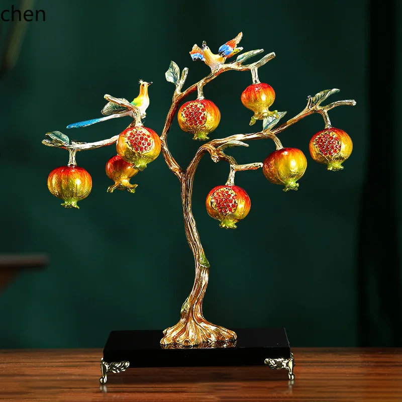 HXL Enamel-Painted Pomegranate Ornament with Multiple Seeds and Good Fortune for New Home Decoration