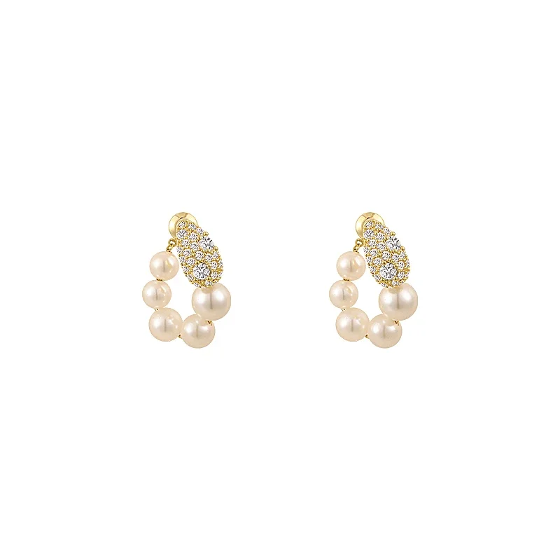 

Zircon pearl earrings women's light luxury design high-end earrings popular unique temperament earrings