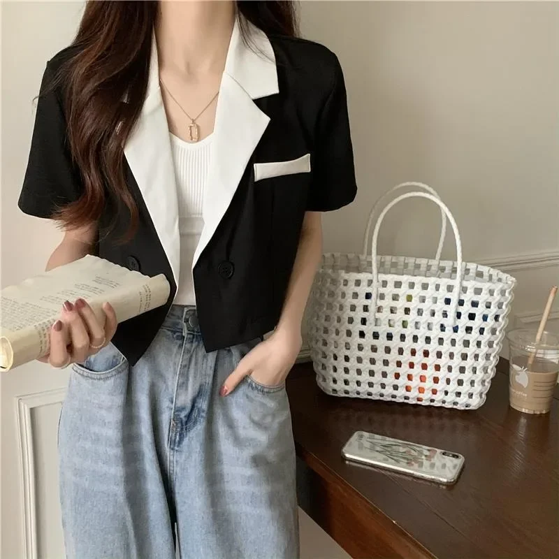 Korean Style Blazers for Women Loose Single Button Design Notched Students Spring Summer Clothing All-match Fashion Niche Simple