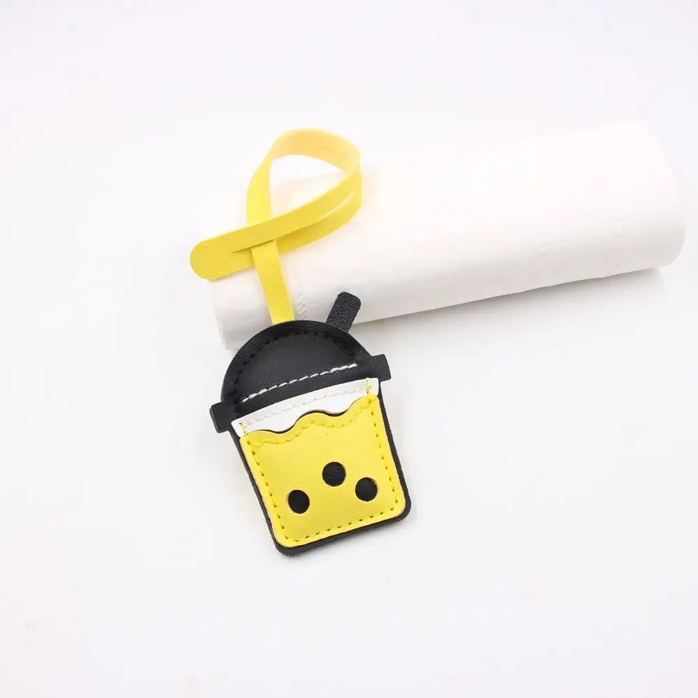 

Cute PU Leather Hanger Pearl Milk Tea Cup Pendant Car Keyring Fashion Pu Keychain Cartoon Creative Bag Pendant Women