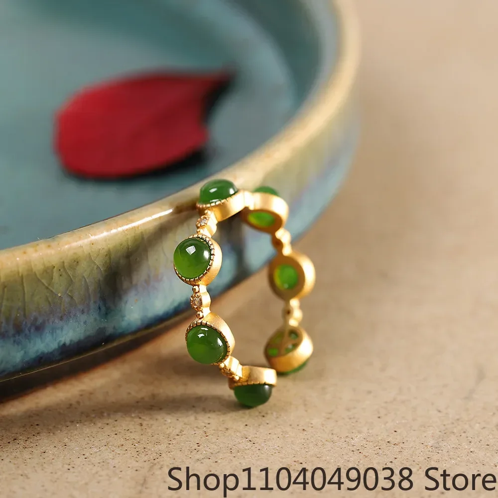 

Green Jade Rings for Women Charms Jewelry Designer 925 Silver Talismans Gift Natural Adjustable Ring Gifts Gemstone Gemstones