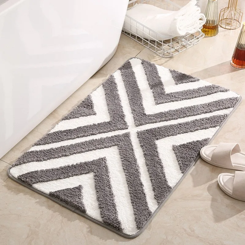 

Simple Flocking Toilet Bathroom Absorbent Mat Non-Slip Door Mat Bedroom Home Use Carpet Foot Pad Geometric Pattern Machine Wa...