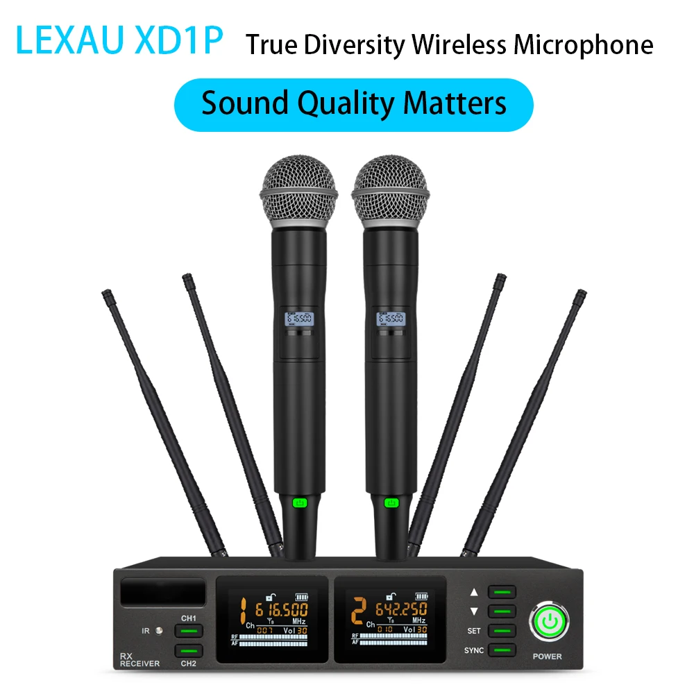 

Lexau XD1P Professional Dual Channels Ture Diversity UHF Wireless MIcrophone System For Church Stage Performerce Karaoke Singing