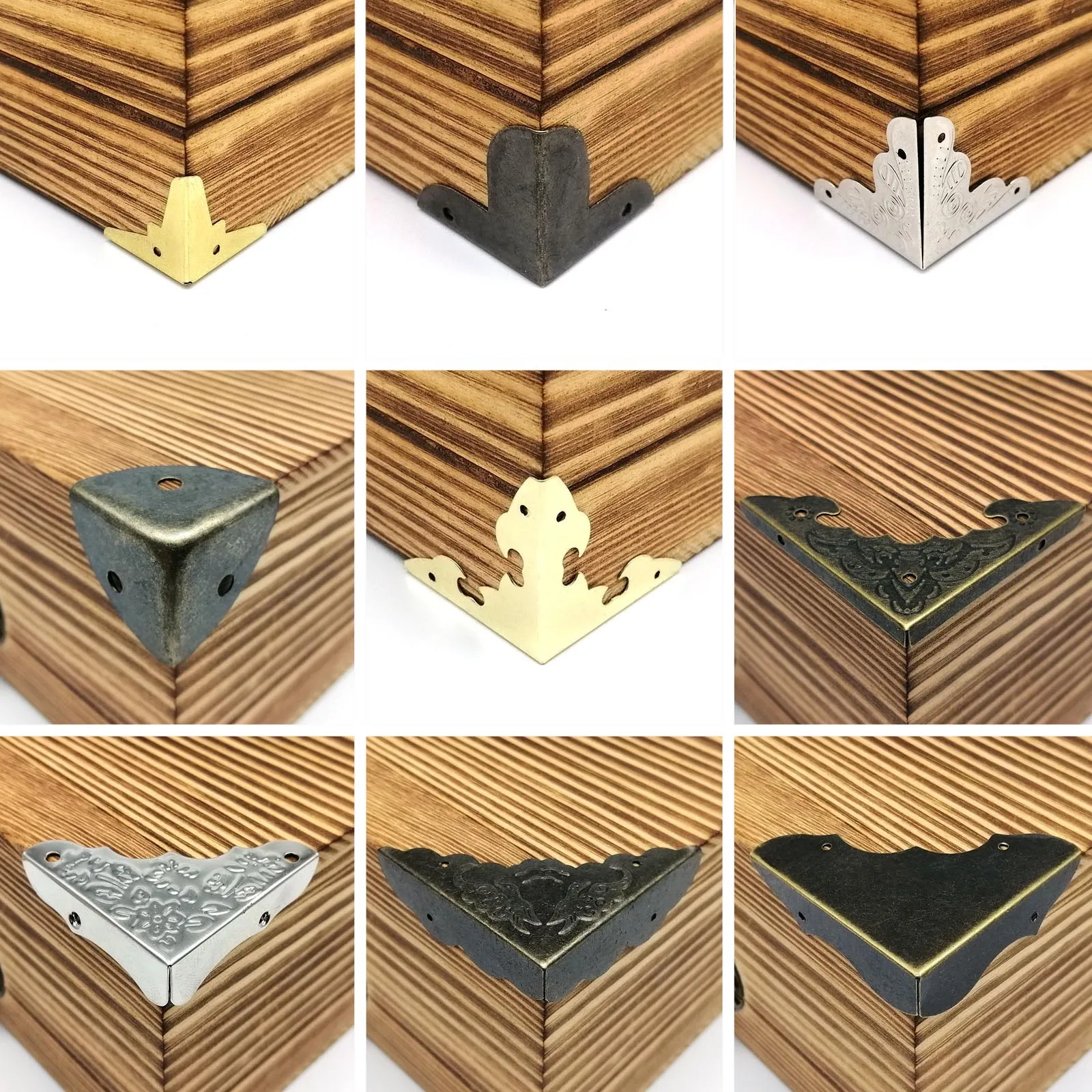 HZYUEGOU 12 Stück Dekor Eckenschutzabdeckung für Schmuckkästchen, Wein-Geschenkbox, Holzkoffer, Koffer, Antik-Messing, Gold, Silber, DIY – Detail 2