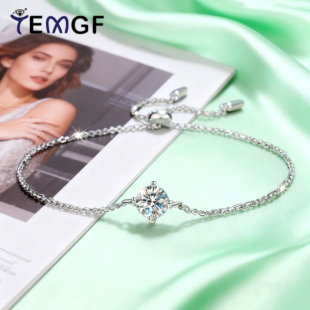 

Браслет TEMGF 6,5 мм с муассанитом, стерлинговое серебро S925, длина цепочки, регулируемая для женщин, классические простые модные ювелирные изделия, подарки