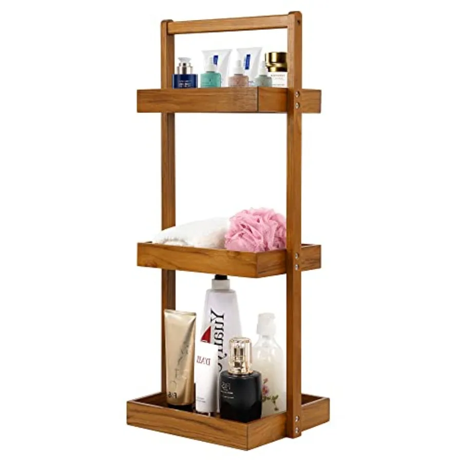 

Teak Shower Caddy Shelf, Standing Shower Organizer for Bathroom Corner, Wooden Freestanding Racks Storage for Inside Shower, Ba
