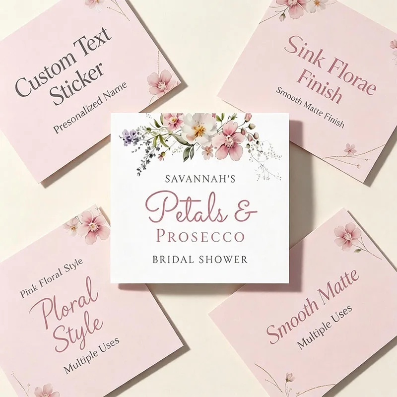 Custom Soft Pink Purple Watercolor Wildflower Petals Square Stickers Personalized Name Floral Gift Box Packaging Stickers view 6