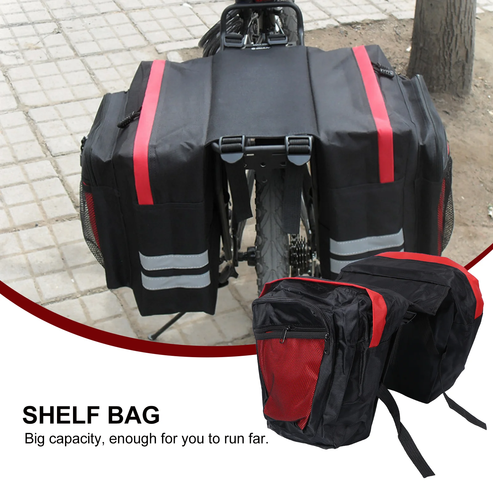 

Bike Double Saddle Bag Rear Shelf Frame Bag High Capacity Waterproof Reflective Tape Quick Install Storage for Fast Riding Road