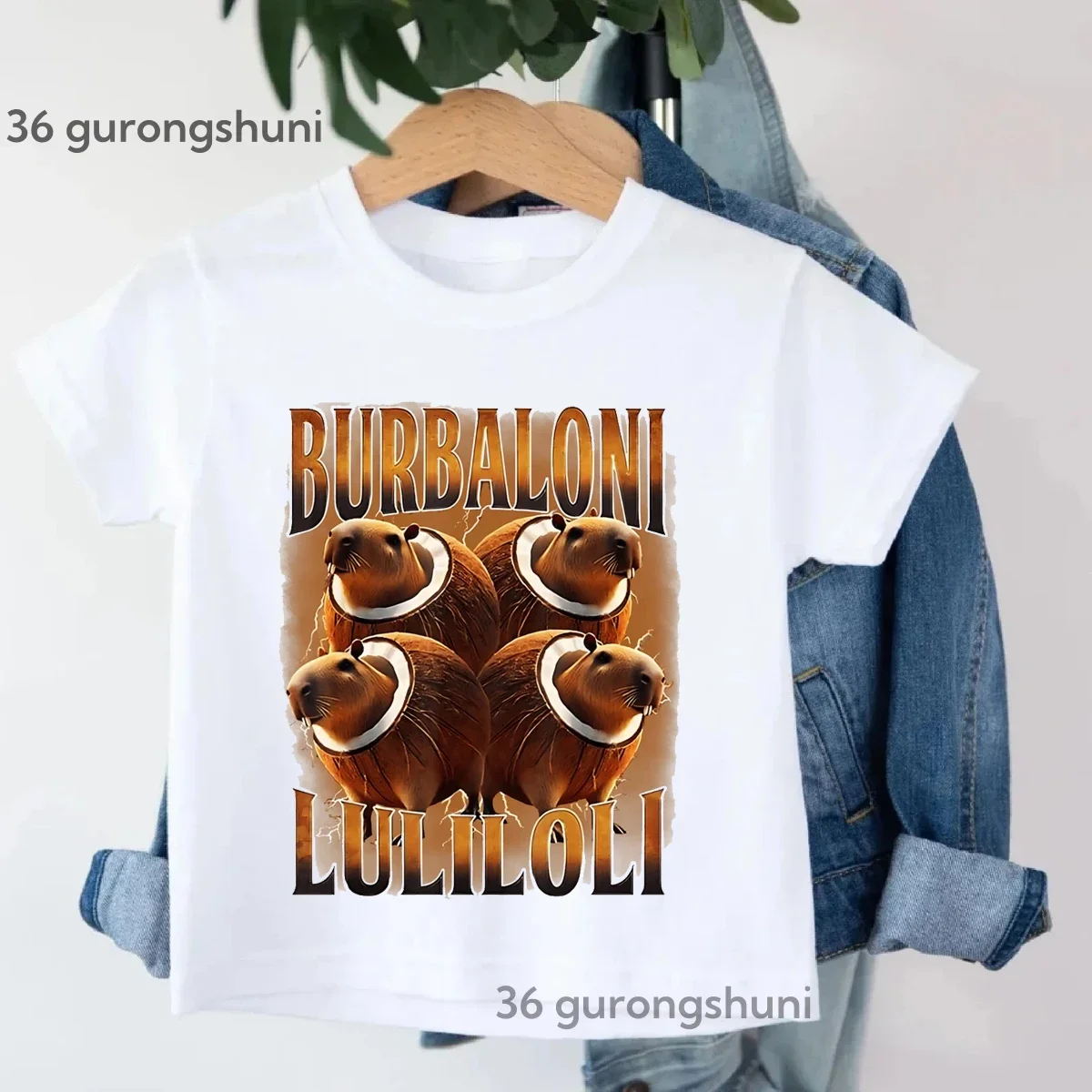 Kawaii الاطفال ملابس بوربالوني لولليلي كابيبارا جوز الهند مطبوعة تي شيرت الفتيان/الفتيات الصيف موضة تي شيرتات قصيرة الاكمام بالجملة #2
