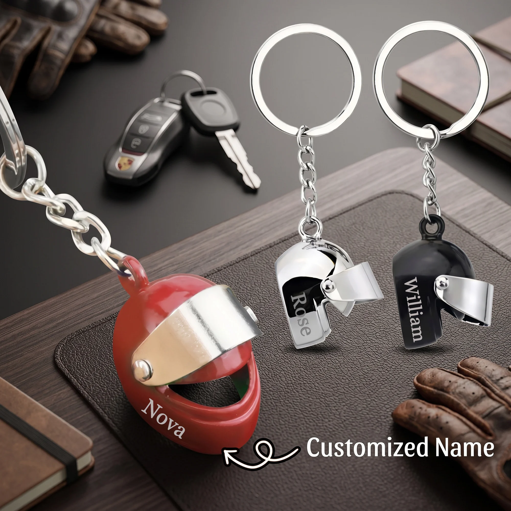 Chaveiro Personalizado com Nome Gravado DIY, Mini Capacete de Corrida, Chaveiro de Moto, Chaveiro de Motociclista, Pingente para Carro e Mochila