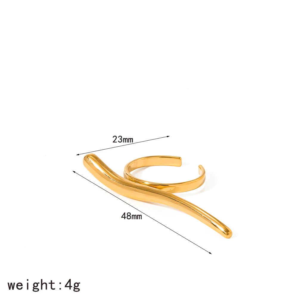 TD Minimalistischer Offener Ring aus Edelstahl, 18K PVD-Beschichtung, Wasserdichter Alltagsschmuck für Damen, Linien-Design – Detail 6