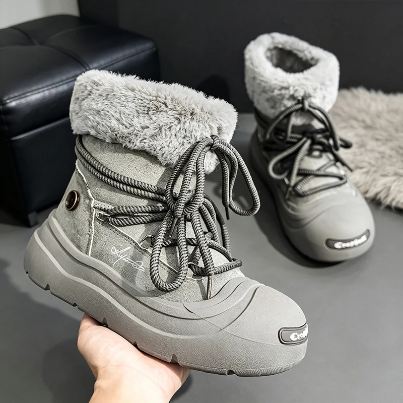 Men women's padded casual snow boots winter new warm plush high-top cotton boots couples outdoor anti-slip fashion walking boots