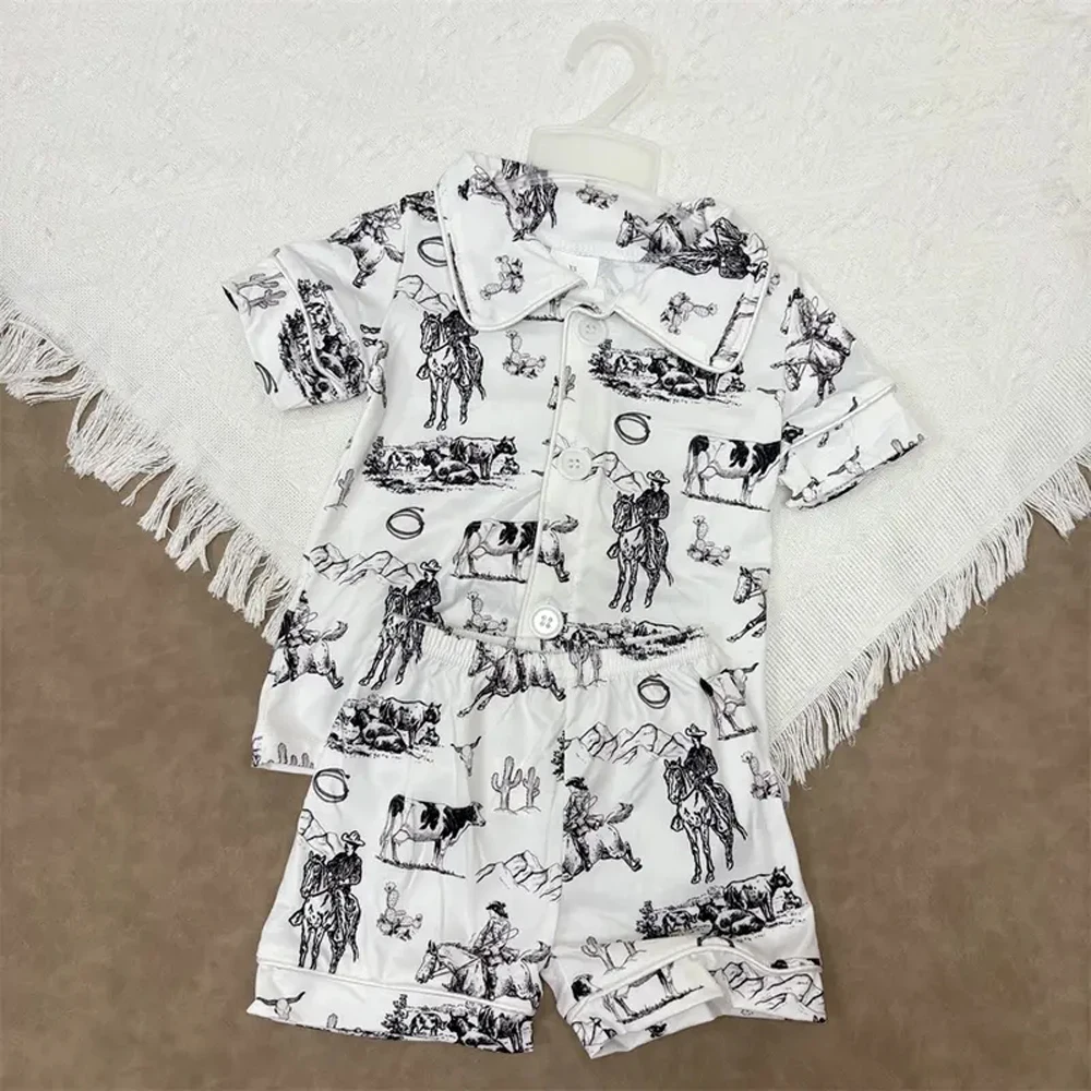 

z1015-10 BSSO0275 Wholesale Western summer new rts kids clothes boys catcus short sleeve shorts sets Boutique baby boy clothes