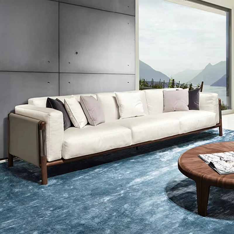 Nordic Custom Modern Restaurant Sofa Set 3-4 Seater Genuine Leather Couch Extendable Feature for Villa Living Room Furniture