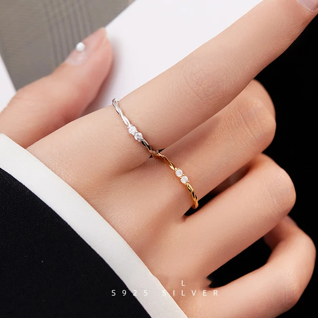 SOFTPIG Real 925 Sterling Silver Zircon Joint overlap Adjustable Ring for Women Geometric Fine Jewelry Minimalist Accessories