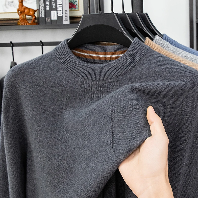 

Autumn and Winter Casual Wool Sweater Men's Round Neck Sweater Warm and Fashionable Casual Knitted Sweater Wool Sweater