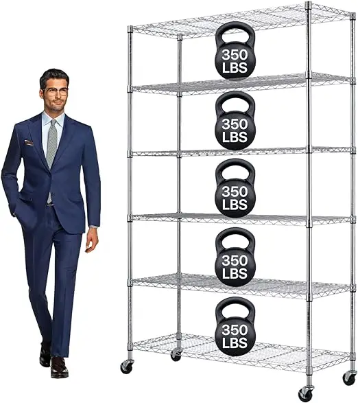 Storage Shelves Metal Shelf Wire Shelving Unit with Wheels 4/5/6 Tier  Height Adjustable Garage Shelving Utility Steel Heavy