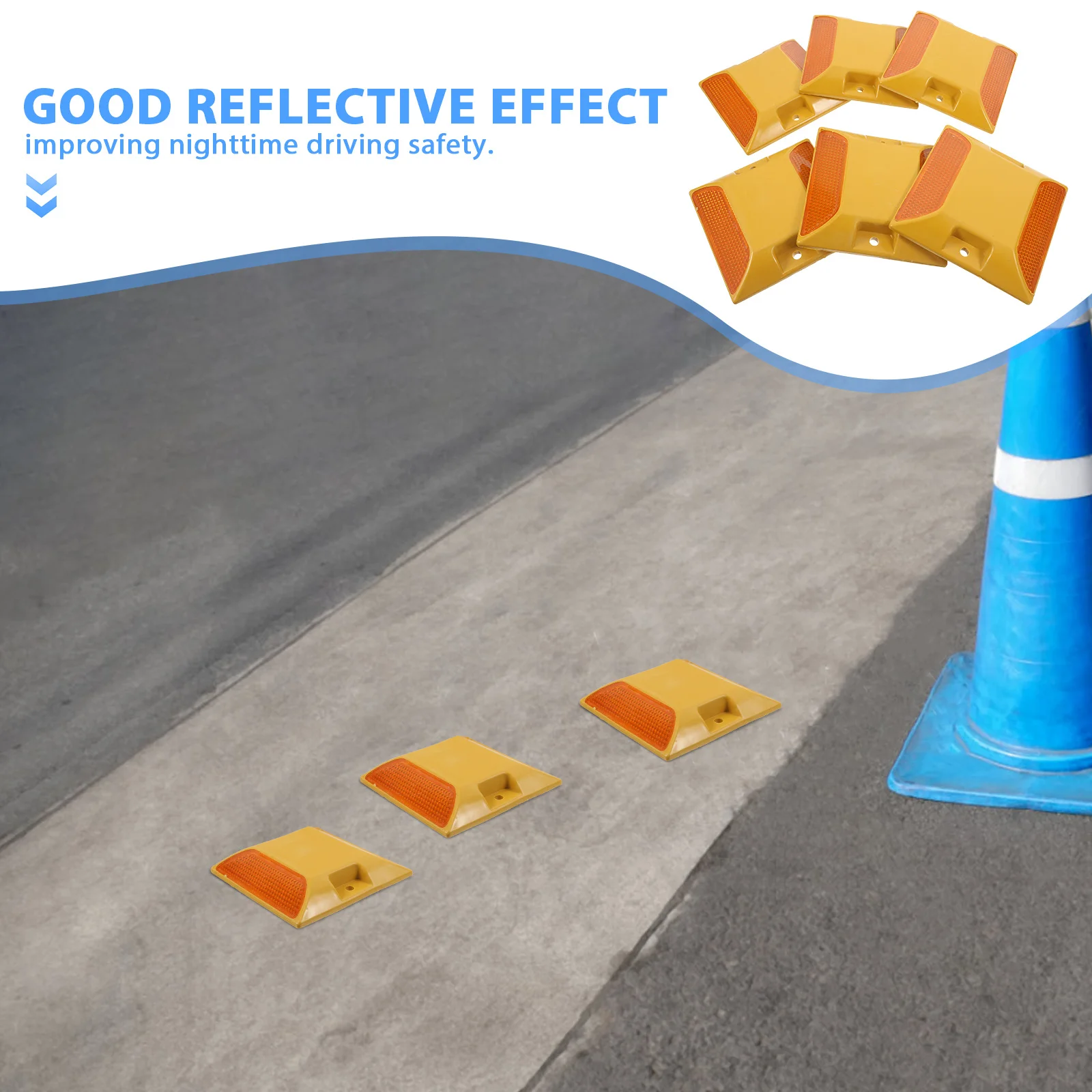 6pcs Reflective Studs Durable Plastic Raised Night Visibility Driveway Reflectors Road Markers Heavy Duty Traffic Safety Road