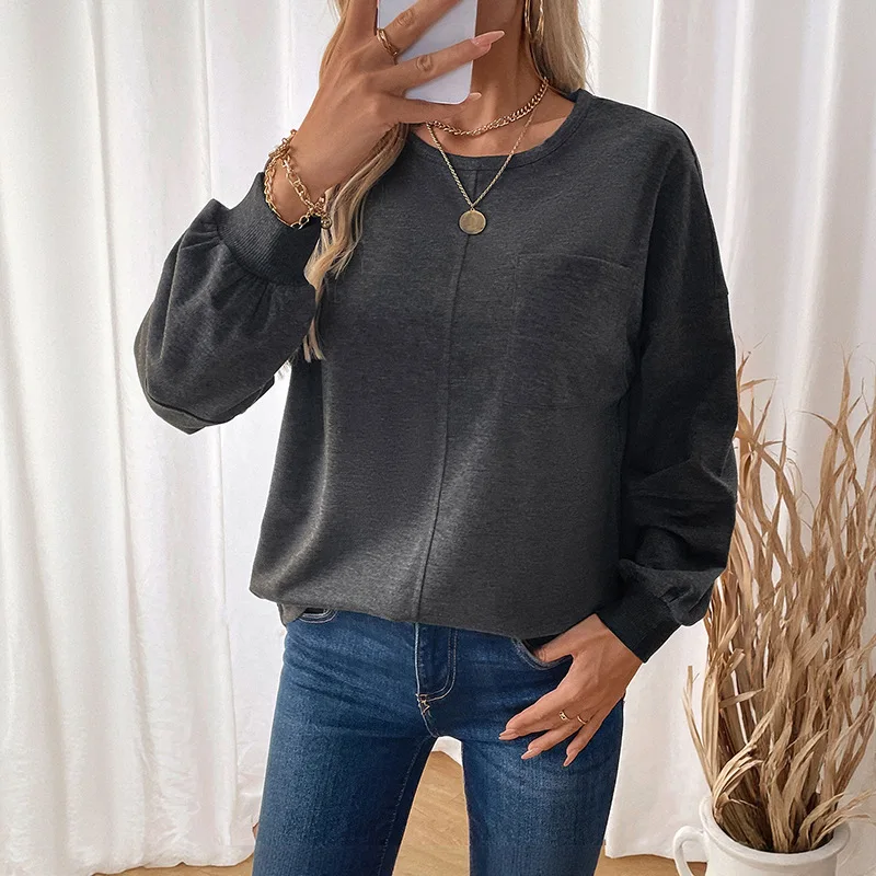 

Women Casual Loose Sweatshirts Long Sleeve Sweater T-shirts With Pocket Female Stripe Tees Shirt Blouses Ladies Tops clothing