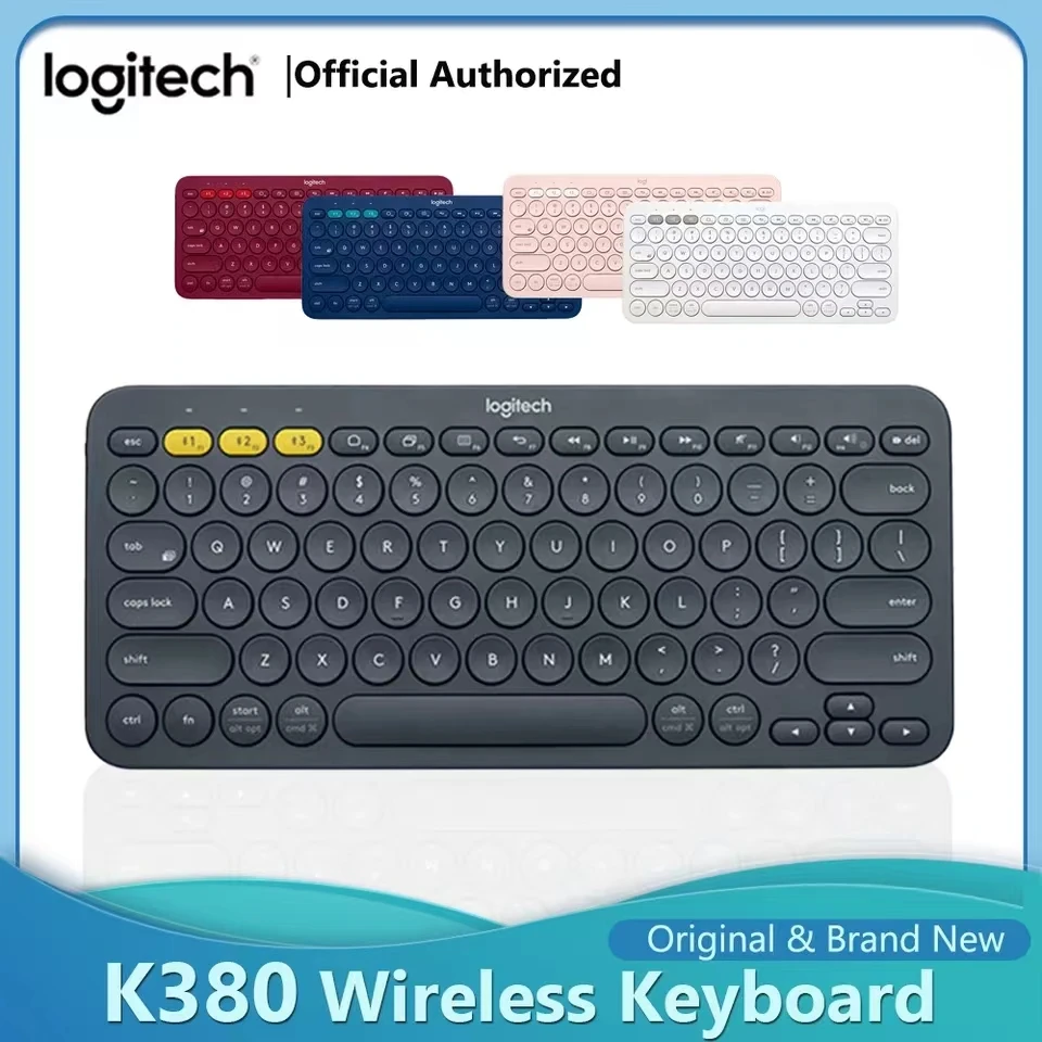 로지텍 K380 무선 블루투스 키보드, 휴대용 멀티 장치, 애플 폰, 아이패드, 컴퓨터, 맥 초박형 음소거 키보드