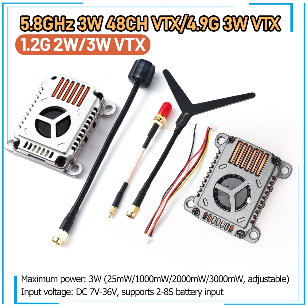 5.8G/4.9G 3W VTX 48CH Video FPV Transmitter 25mW/1000mW/2000mW/3000mW 1.2GHz 2W/3W 9CH VTX For Long Rang Racer Drone Multirotor