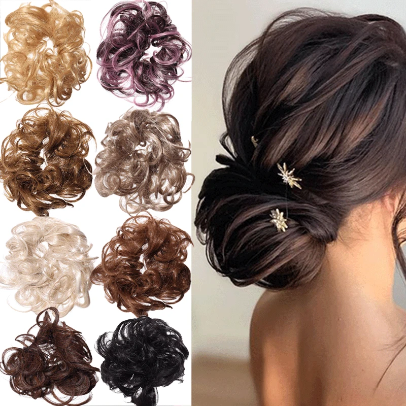 Synthetic Hair Bun Extensions Messy Curly Chignon Blonde Brown Donut Updo Band Elastic Scrunchy Chignon for Women