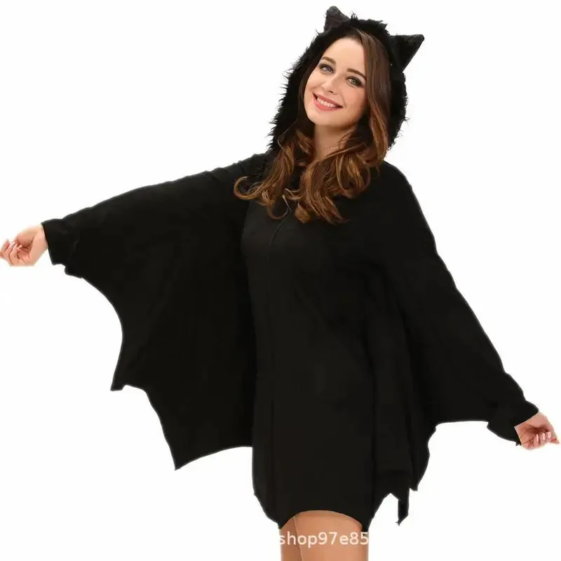 Women Girls Halloween Bat Costume Fluffy Animal Cosplay Anime Hoodie With Ears Wings Mother Daughter Vampire Costume Fancy Dress