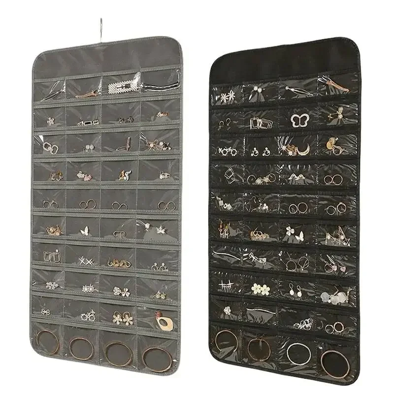 Large Earrings Organizer 80 Pockets Display Holder Hanging Necklace Ring Bracelet Wall Jewelry Storage Bag Collections Showcase