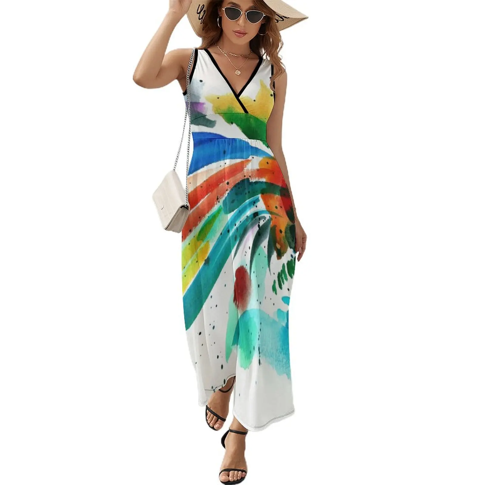 Colorful Abstract Splash IN Watercolor Painting Sleeveless Dress wedding dresses for parties women's elegant loose dresses