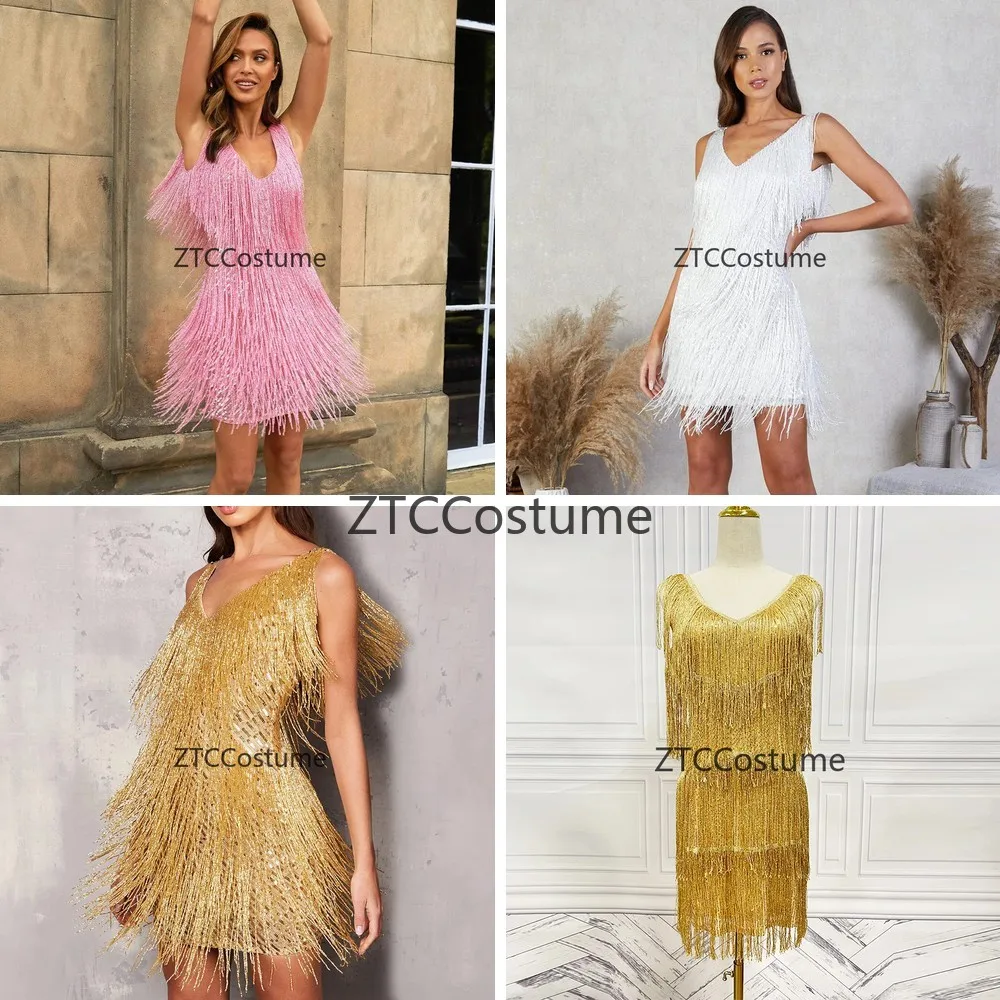 

Sexy Tassel Fringe Backless Bodycon Mini Dress Deep V Neck Gatsby Flapper Party Club Cocktail Dress for Women Cosplay