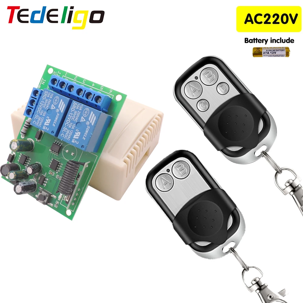 433 Mhz RF wireless Remote Control switch with relay AC110V 220V 2CH Receiver module+ AB Transmitter for Light,Door,Garage Motor