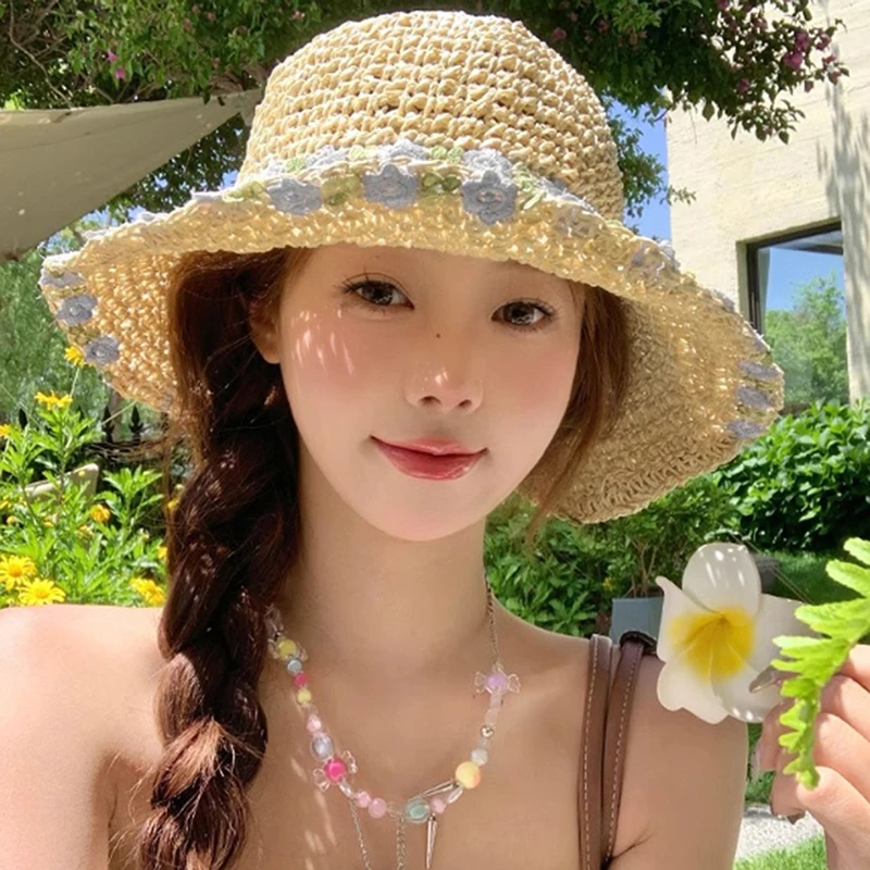 

Lace Straw Hat Women Summer Sun Hats Woman Wide Brim Straw Beach Side Cap Floppy Female Straw Hat Lace Solid Fringe Summer Cap
