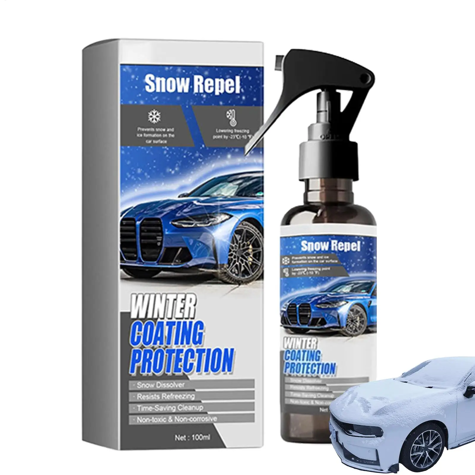 100ml Fast Melting Windshield De-Icer Spray Transparent Formula Clears Ice & Frost in Seconds for Car Truck SUV Winter Mornings