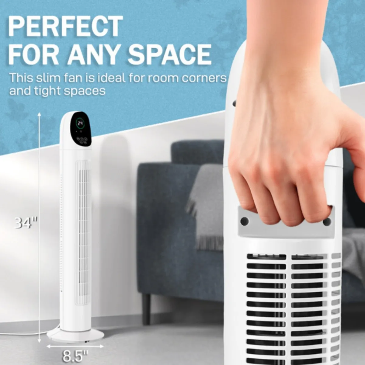 مروحة برجية 3 سرعات لغرفة النوم، مراوح أرضية متأرجحة للداخل، مؤقت 9H، مروحة قائمة هادئة بدون شفرات لتبريد المكتب المنزلي