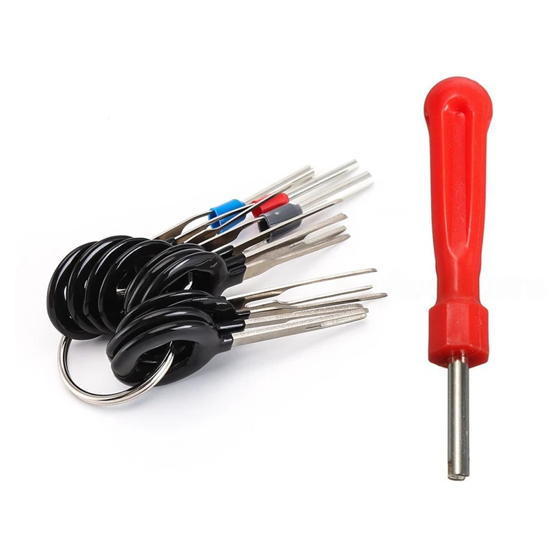 11PCS Car Plug Circuit Board Wire Harness Terminal Extraction Pick Connector With 4PCS Tyre Valve Core Repair Tool