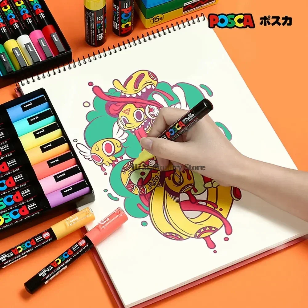 16 لون اليابان UNI Posca علامات القلم الاكريليك أقلام الطلاء PC-3M/5M رسم الكتابة على الجدران ل لوحة الصخور لوازم الفن القرطاسية