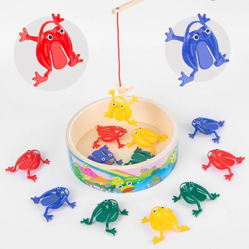 Wooden Fishing Pond Frog Bouncing Parent-child Interactive Educational Toys Kids Desktop For Children