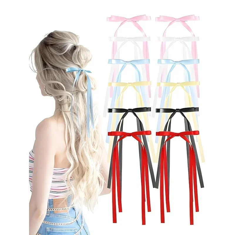 

2PCS, bow women's dress up headgear, multi-color bow webbing (black, pink, white, blue, red, purple, green, yellow), women's cute sweet fashion headgear, polyester bow streamer