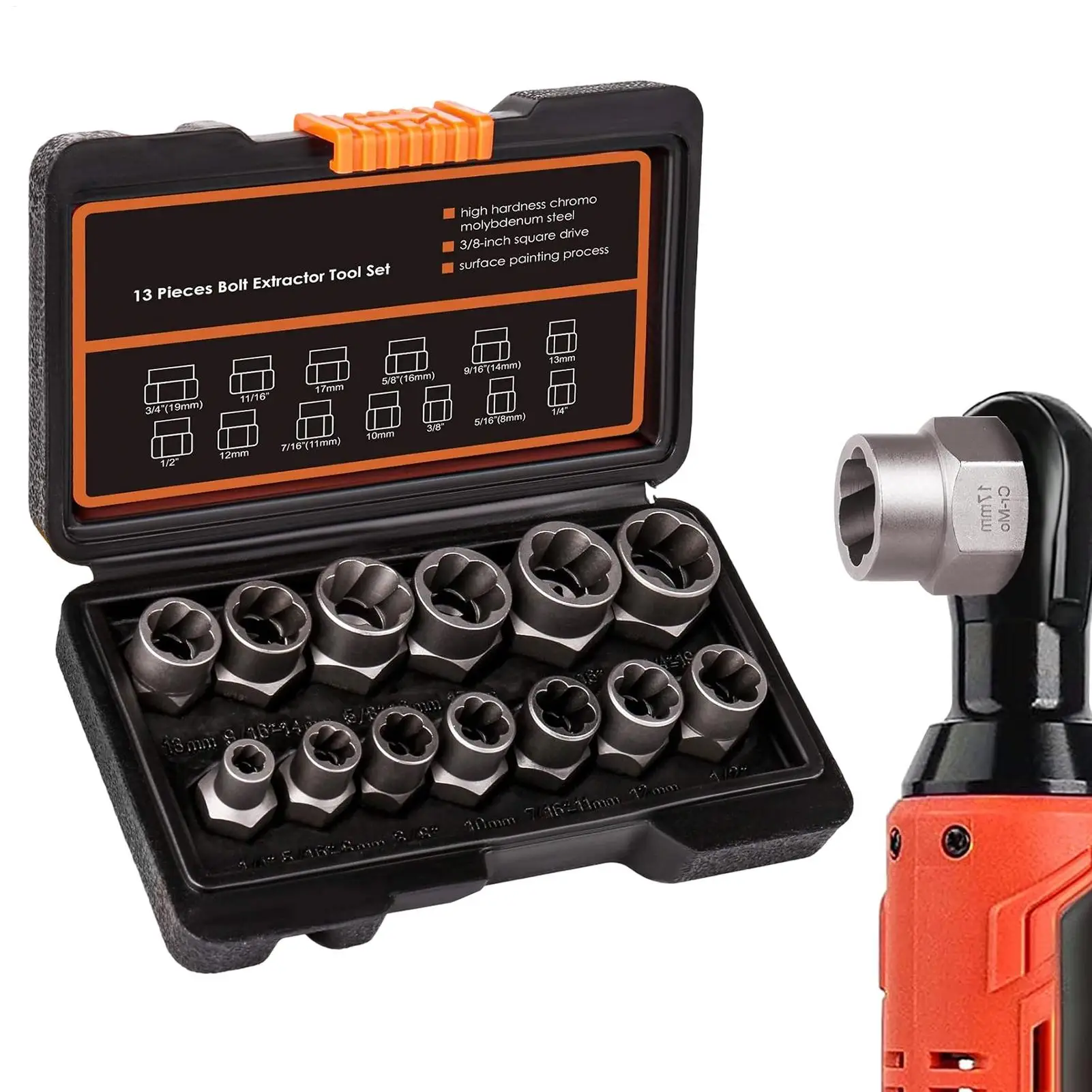 

Bolt Extractor Set Stripped Socket With 3/8 Inch Adapter Drive Bolt Nut Remover Set For Damaged Round Rusted Broken Woodworking