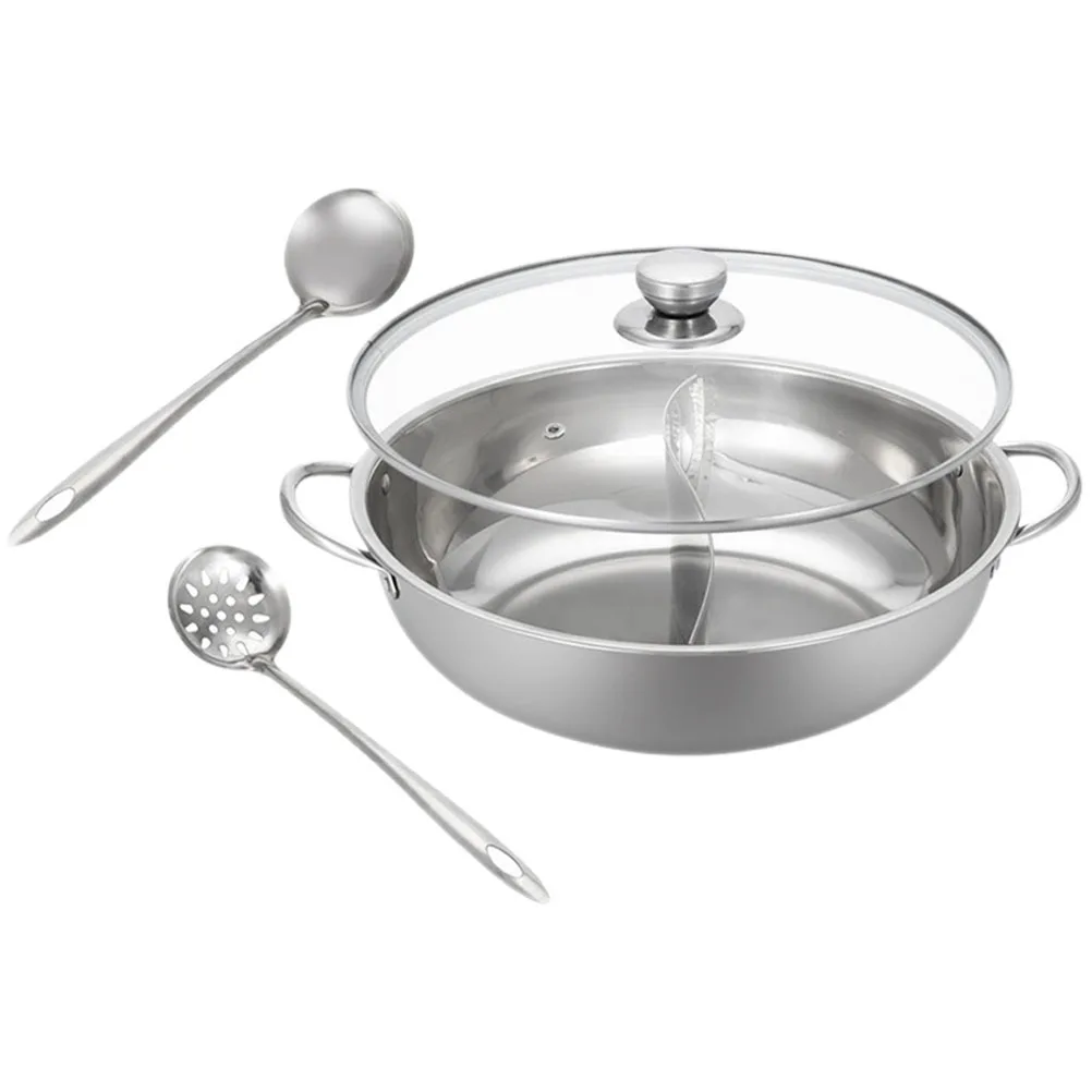 

1Set Stainless Steel Hotpot Pot Double Flavor Divided Cooker Household Kitchen Stock Pot Smooth Surface Even Heating