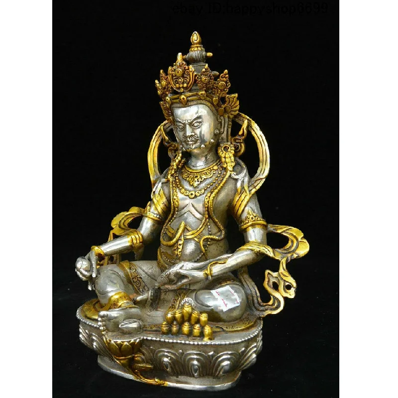 Old Buddhism Temple Tibet Silver Gilt Yellow Jambhala Wealth God Buddha Statue