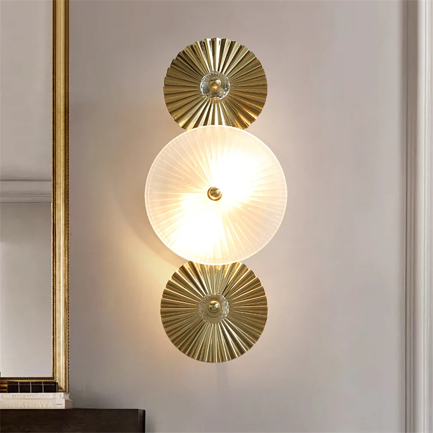 

Nordic Luxury Gold Glass Round Living Room Wall Lamp Hotel Villa Lobby Dining Room Corridor Art Deco Study Cloakroom Wall Lights