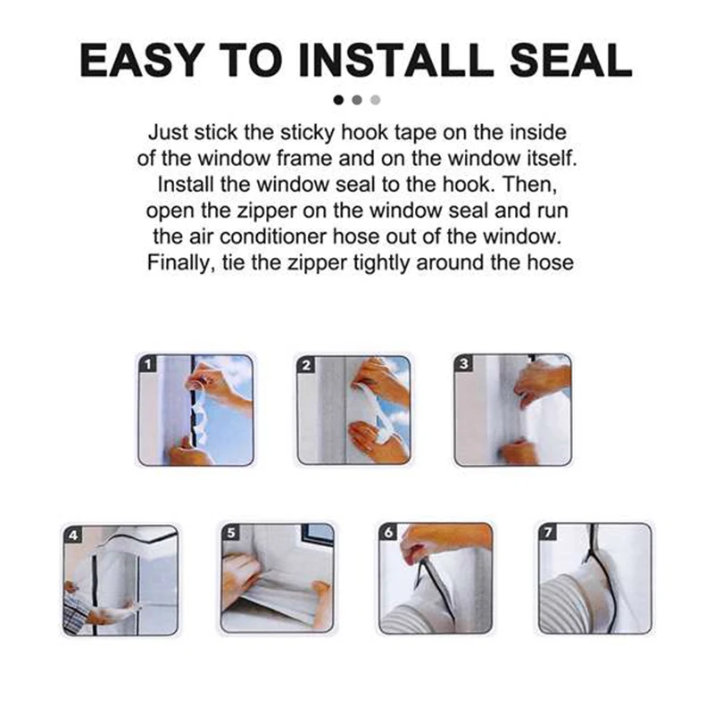 AirLock Window Seal for Portable Air Conditioner,400 Cm Flexible Cloth Sealing Plate Window Seal with With Zip and Adhesive Fast