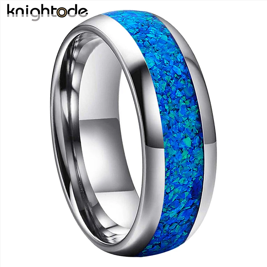 

8mm Men Tungsten Carbide Engagement Wedding Band For Blue Opal Ring Domed Polished Comfort Fit