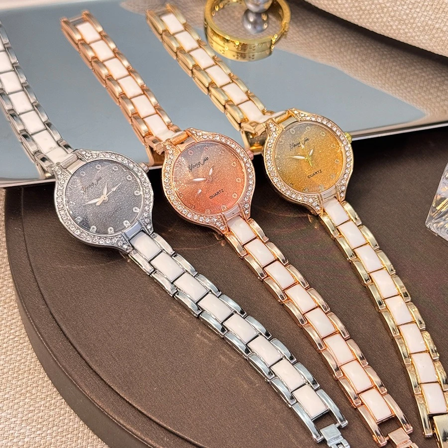 2025 novos relógios femininos de luxo alta qualidade mostrador redondo elegante rosa ouro relógios pulso vestido mão relógio quartzo