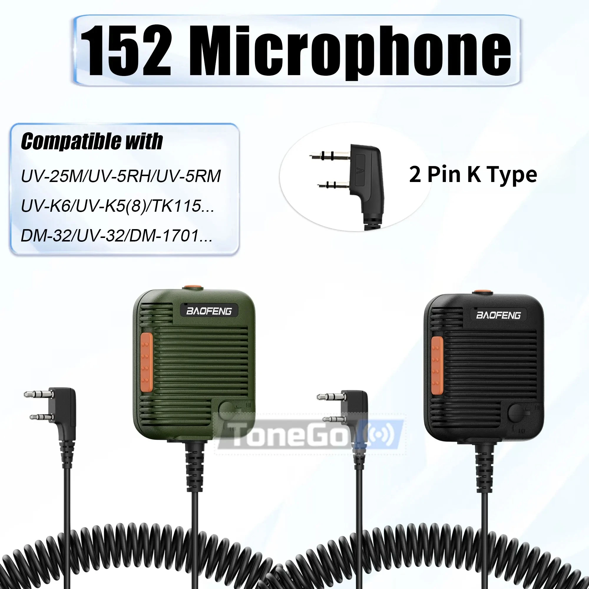 

1/2/5PCS Baofeng AR-152 Tactical Microphone 2-Pin K Type Big PTT Speaker Mic For DM-32 UV-28 UV-K6 TK118 Walkie Talkie Accessory