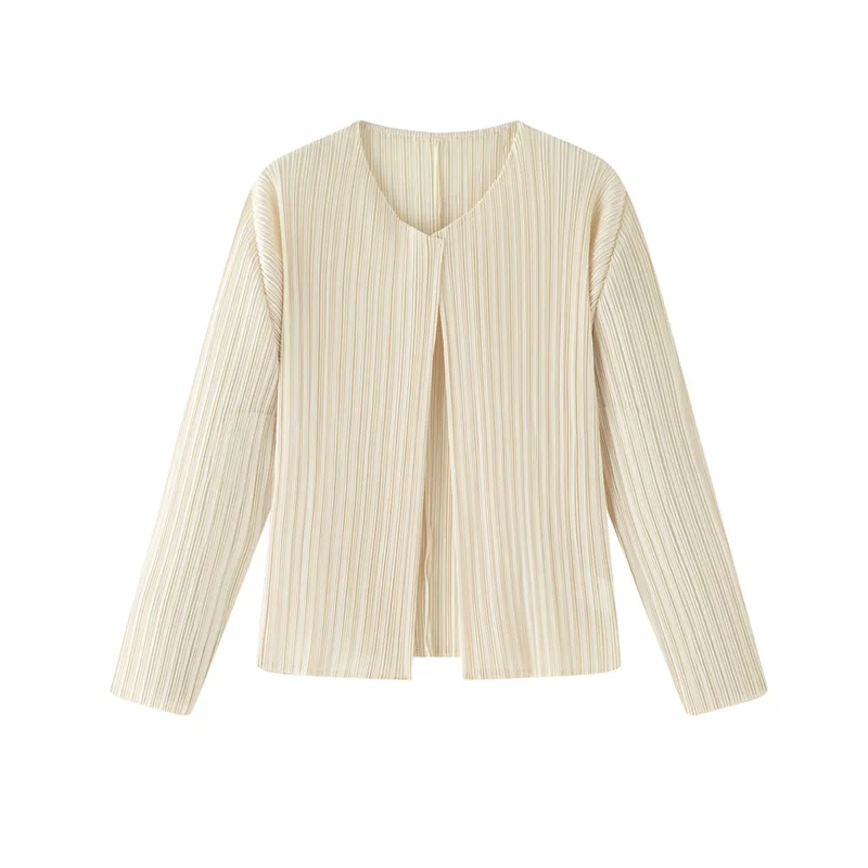 Miyake Pleated New 2025 Cardigan Top for Autumn Thin Style, Paired with Sun Protection Jacket, Small Shawl, Short Pleated Jacket