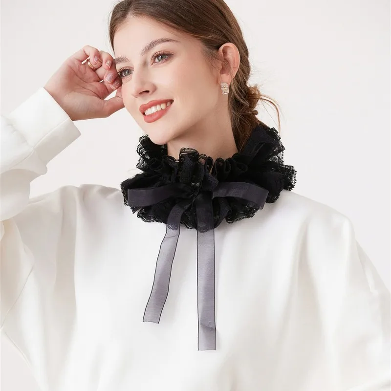 Vintage Victorian Lace Neck Collar, Black White Gothic Choker, European Court Neckwear, Drama Cosplay Costume Accessory for Wome